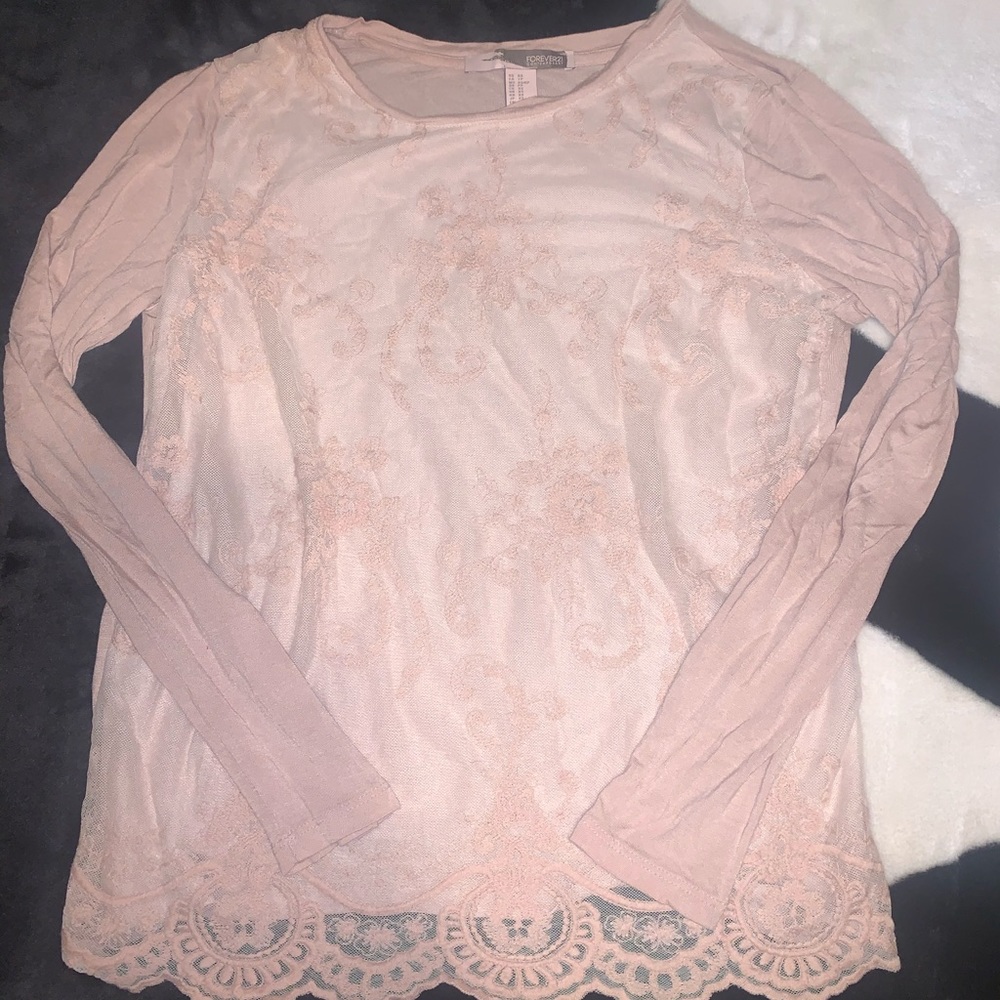 Forever 21 Pale Pink Blouse with Lace Overlay